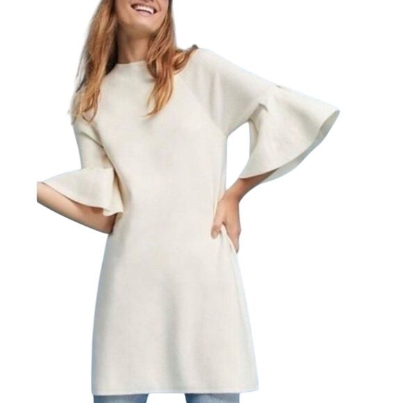 Moth Anthropologie sz S sheath bell sleeve stretch knit neutral old money dress - Picture 1 of 8